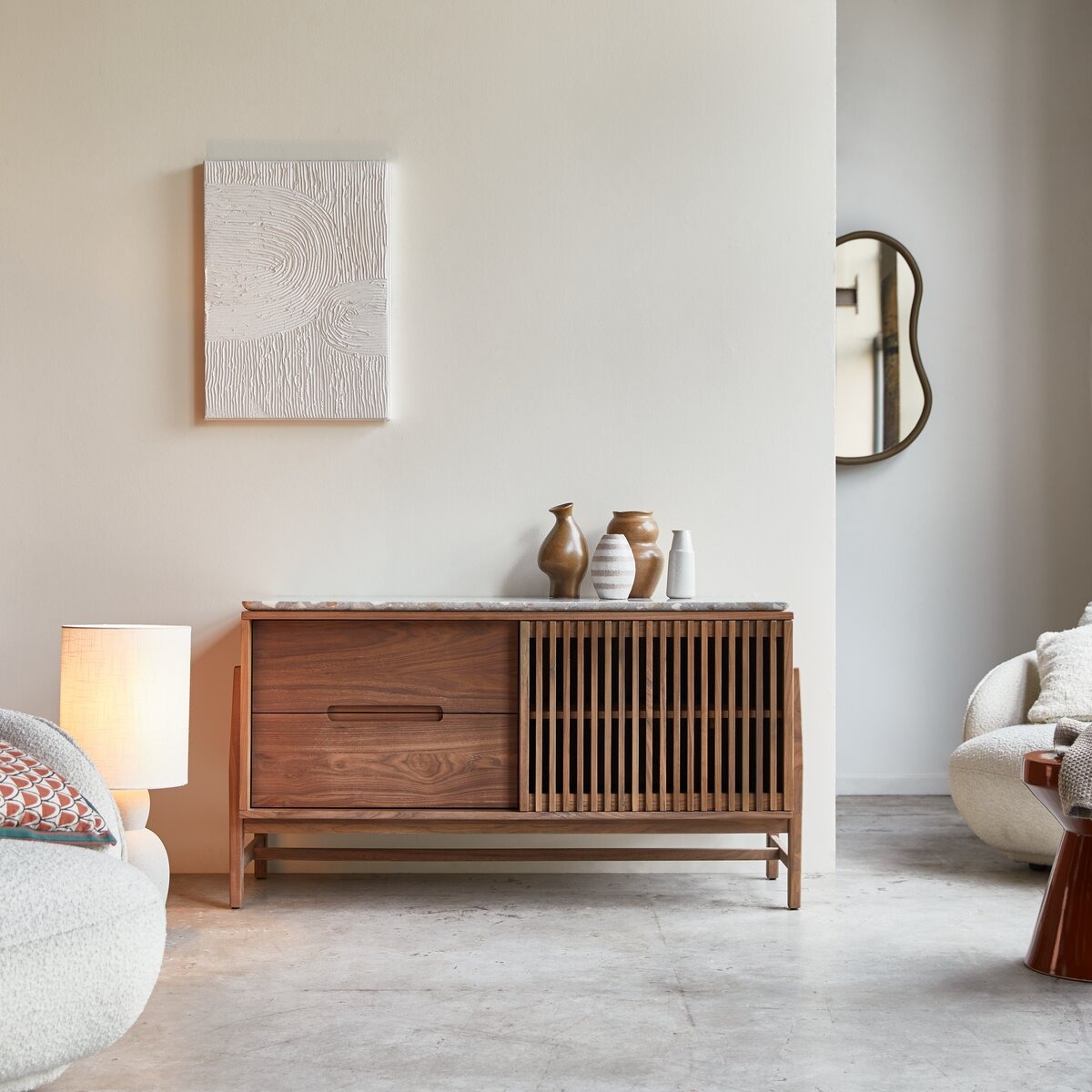 ISAURE diófa és prémium terrazzo komód 140x55