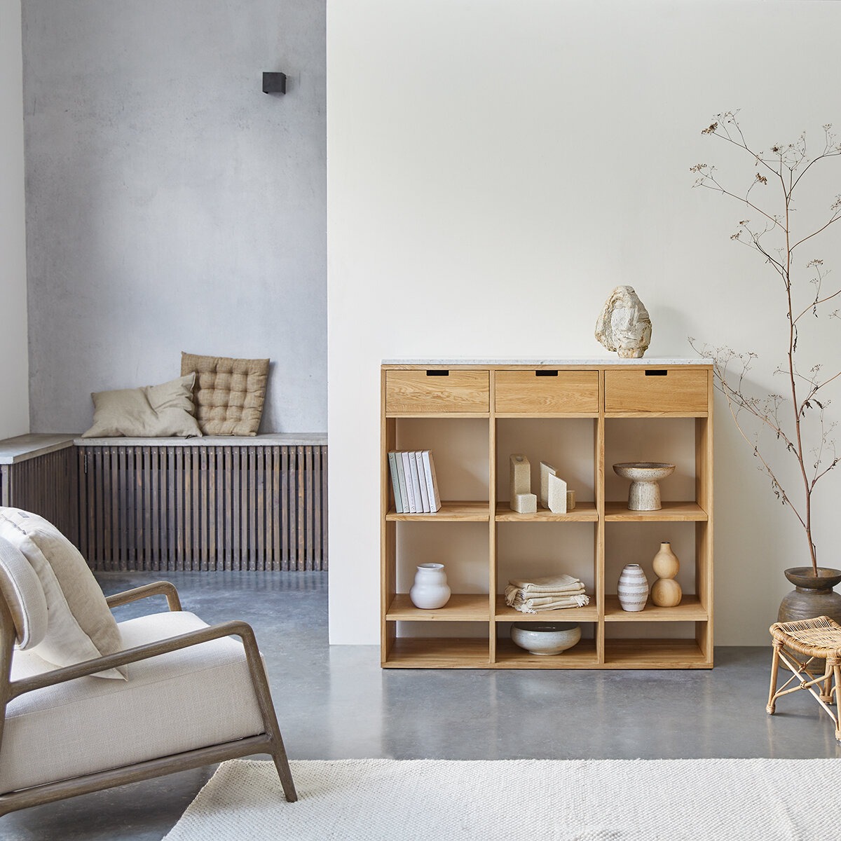 MIHO tölgyfa és fehér prémium terrazzo konzolasztal 120