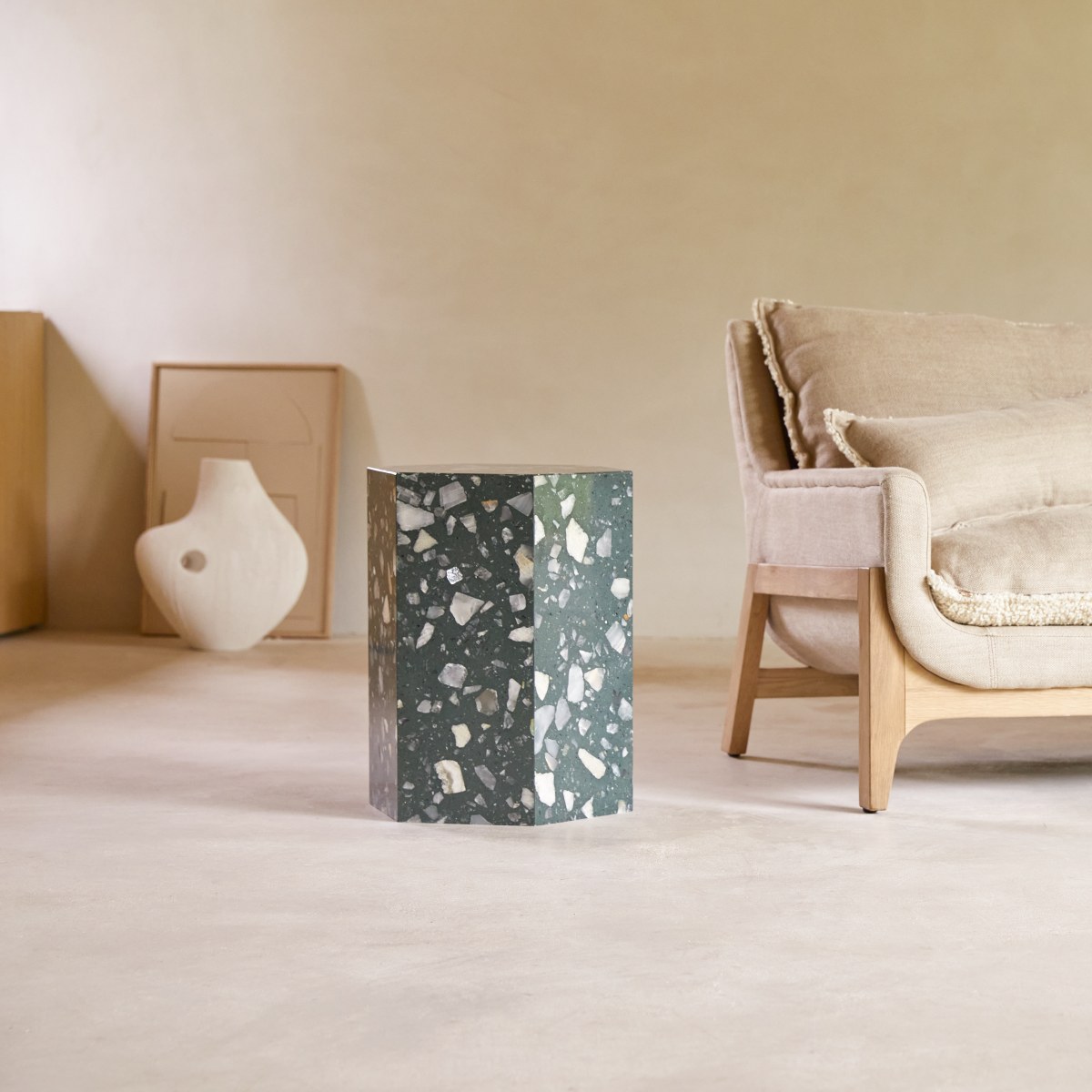 ZOÉ prémium terrazzo asztal zöld 40x35