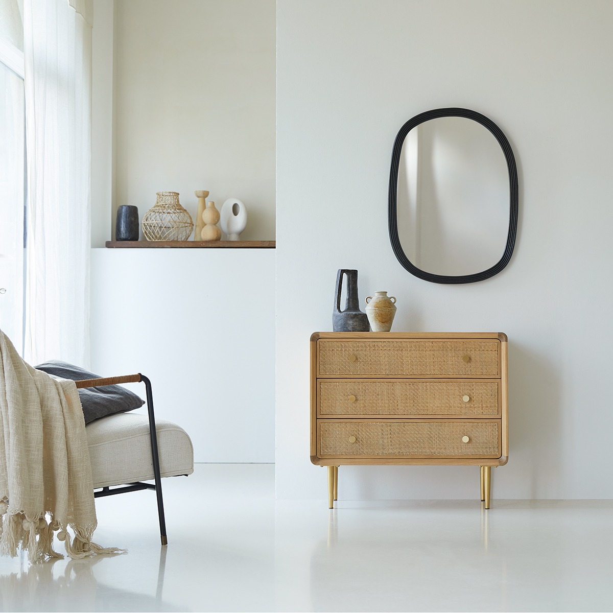 COME  tölgyfa és rattan szekrény 3 fiókkal 72x80