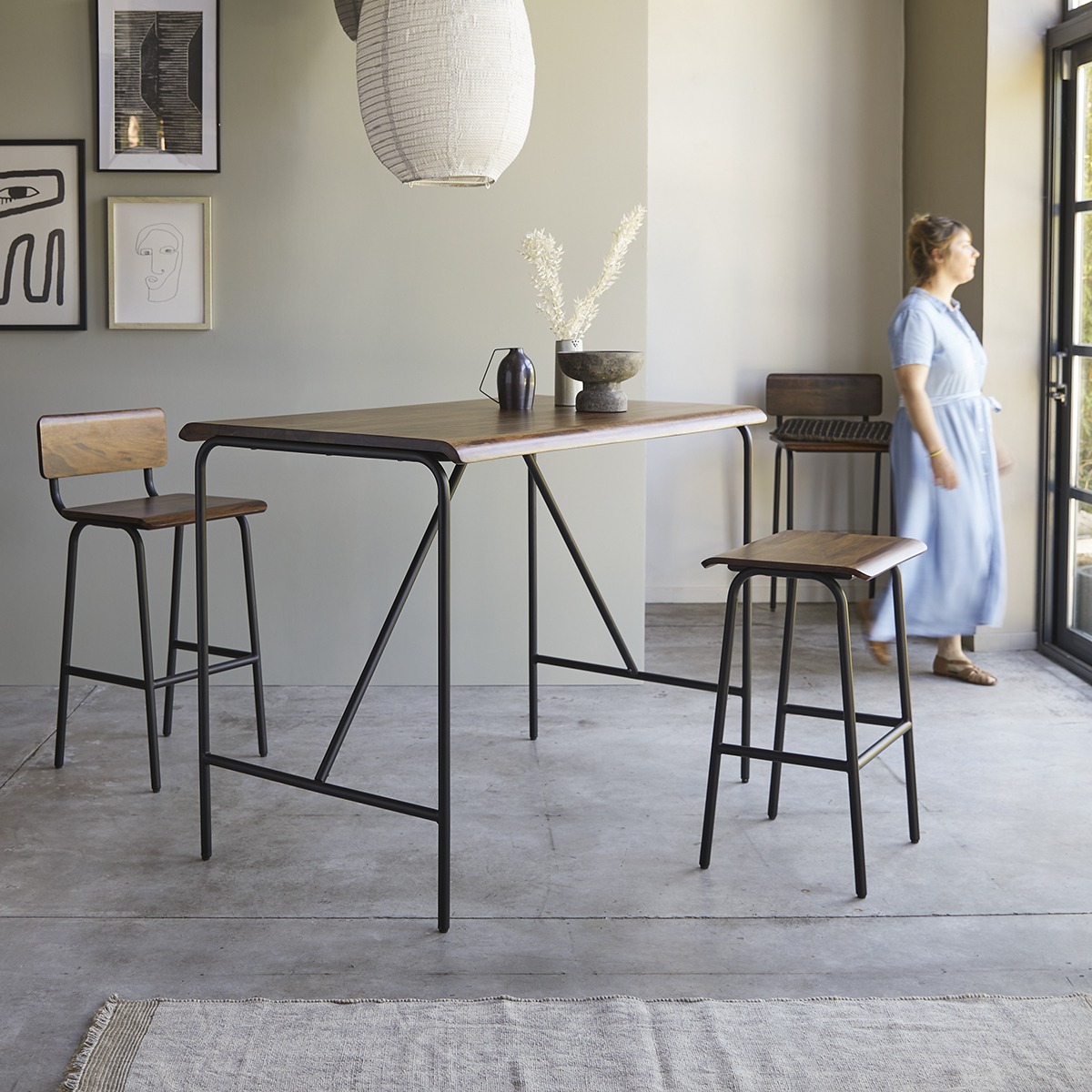 TALIA fém és rózsafa bár asztal 140x85