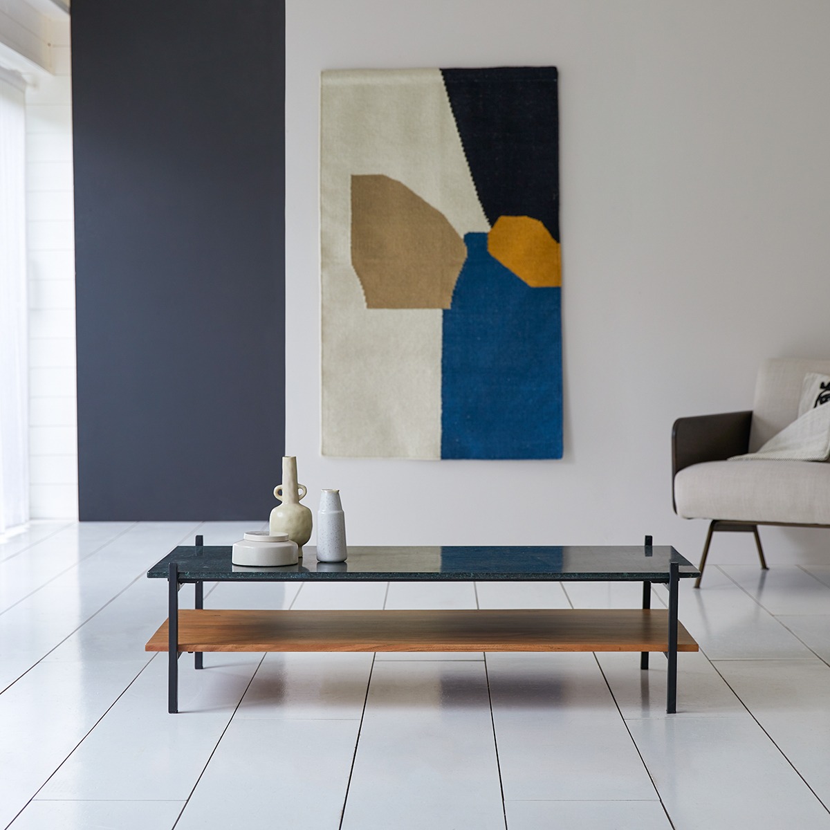 EDIT tömör akáciafa és márvány dohányzóasztal 130x65