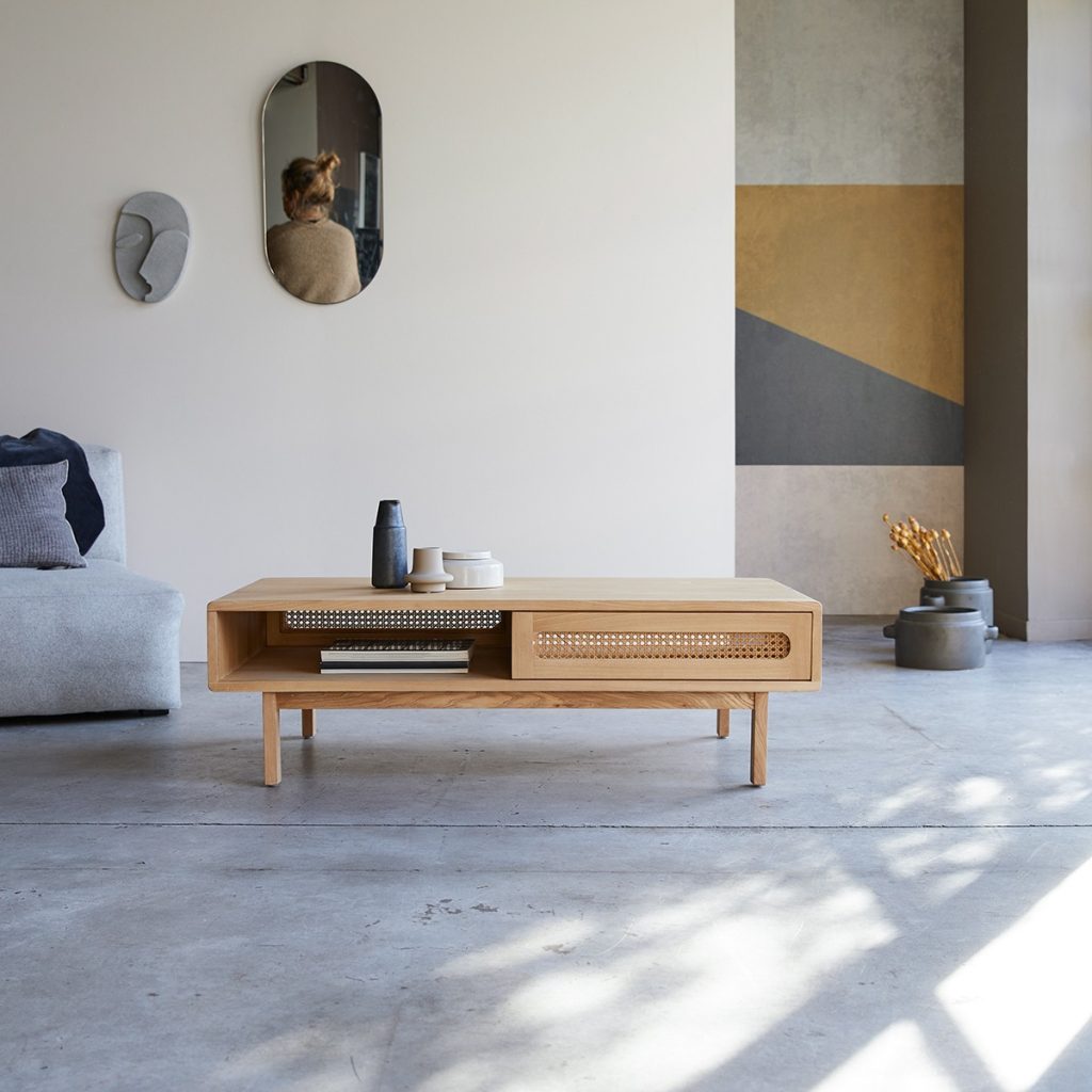 LUIS szilfa és rattan  dohányzóasztal 115x60