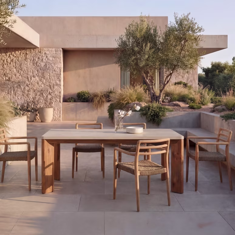 BIANCA akáciafa és ekrü cement asztal 180x90 01